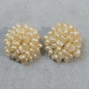 Pearl Clip On Cluster Earrings